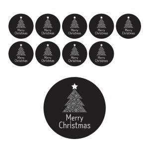 크리스마스 트리 원형(레드/화이트/블랙) 스티커 10매